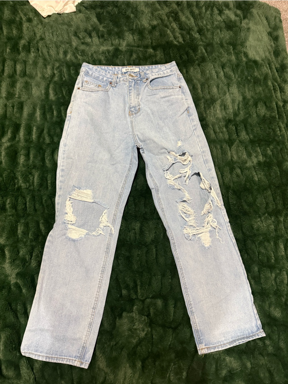 Light Wash Distressed Straight-Leg Jeans - Women's